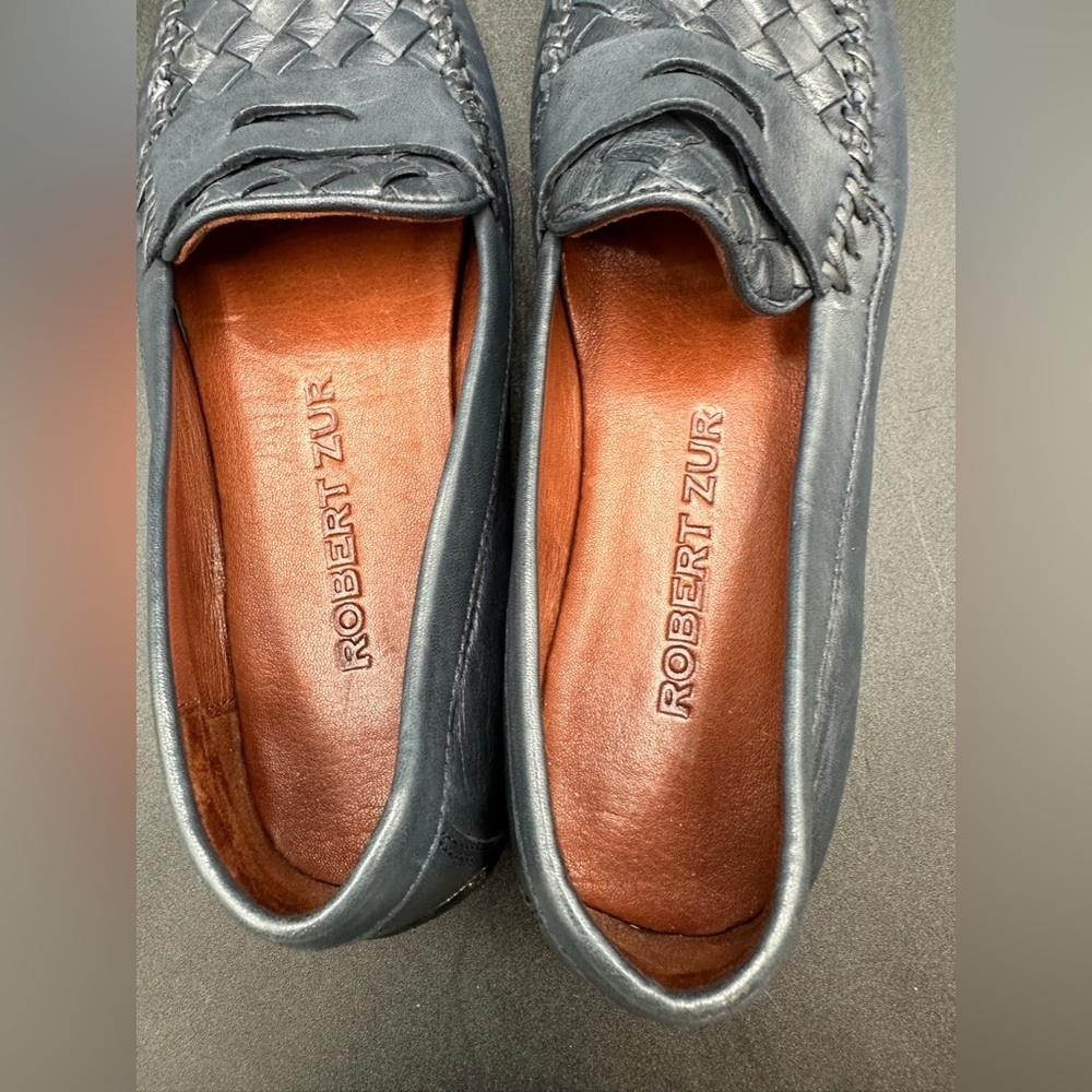 Robert Zur Shoes Women 6.5 AAAA Woven Glove Leather Petra Driving Loafer Navy - Picture 6 of 7